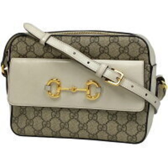 Gucci Handbags - Gucci GG Horsebit Shoulder Bag Canvas Beige White